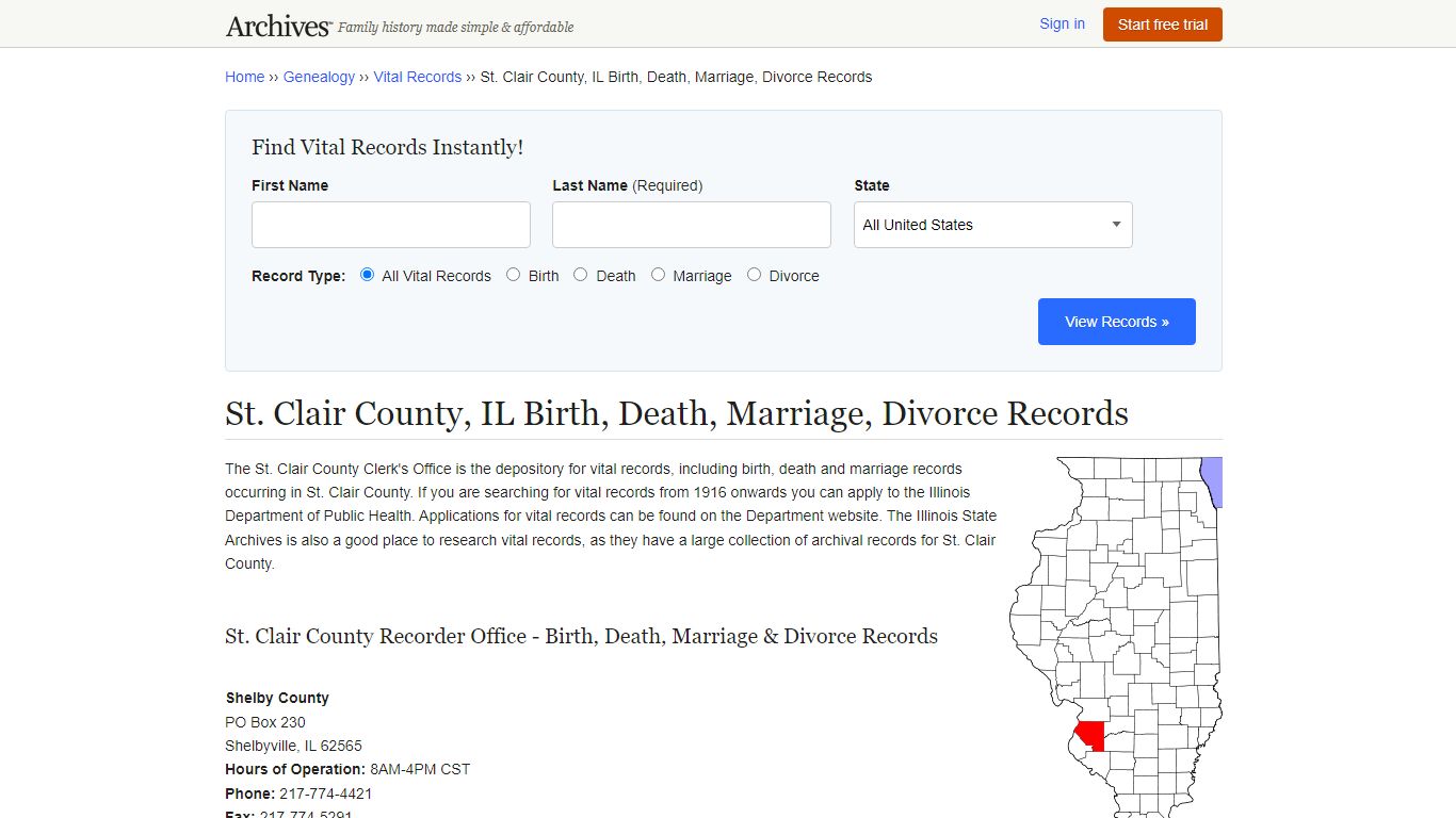 St. Clair County, IL Birth, Death, Marriage, Divorce Records